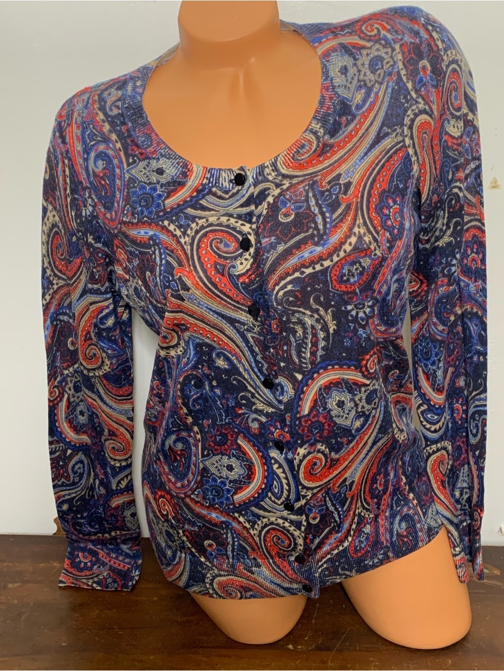 New Talbots Merino wool lightweight Paisley Boho Button Down Cardigan Sweater M